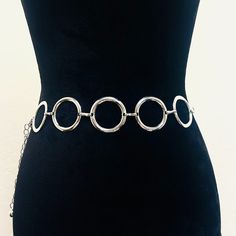 Unbranded Length: 45.3 Inch, Width: 1.8 Inch Color: Silver Material: Zinc Alloy Style: Elegant Circle Decor, Festival Belt, Rhinestone Belt, Lauren Brown, Studded Belt, Chain Belt, Brass Buckle, Wide Belt, Silver Material