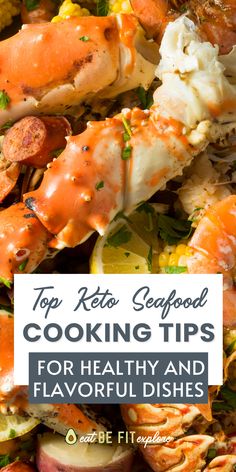 Image with seafood and title "Top Keto Seafood Cooking Tips for Healthy and Flavorful Dishes" Keto Seafood Recipes, Keto Seafood, Healthy Keto, Seafood Dishes