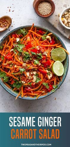 a bowl filled with carrot salad on top of a table