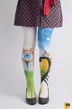 Surrealism Eye, Female Fashion Outfits, Funky Tights, Painted Fashion, Coloured Tights, Fish Eyes, Mismatched Socks, Soft Kidcore