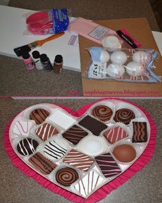 two pictures showing different types of chocolates in a heart shaped box