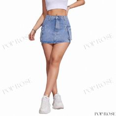 Chic Denim Skirt with Multiple Pockets and Hip-Hugging Design Trendy High Waist Stretch Cargo Skirt, Fitted Denim Blue Cargo Skirt, Fitted Denim Blue Denim Cargo Skirt, Fitted High Rise Denim Cargo Skirt, Fitted Denim Mini Cargo Skirt, Trendy High Waist Fitted Cargo Skirt, Trendy Fitted High Waist Cargo Skirt, Trendy High-waist Fitted Cargo Skirt, Spring Fitted Denim Blue Cargo Skirt