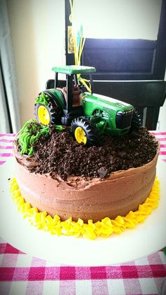 there is a cake that looks like a tractor