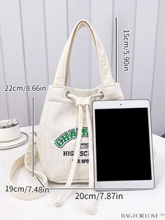 BagForLove - Corduroy Tote Bag for Women - Stylish, Multi-functional Shoulder Bag for Work, Beach, Travel, and Shopping Product Description Color White Type Bucket Bag Bag Size Mini Strap Type Double Handle Pattern Type Plain Closure Type Zipper Style Fashionable Composition 100% Polyester Material Polyester Size Chart INCH CM Strap Length Bag Length Bag Width Bag Height Handle Height 45.3 inch 7.9 inch 7.5 inch 8.7 inch 5.9 inch Strap Length Bag Length Bag Width Bag Height Handle Height 115 cm 20 cm 19 cm 22 cm 15 cm Details Pictures Similar Products h2 { text-align: center; } /* æ¢è¡ */ li{ white-space: normal; word-break: break-all; word-wrap: break-word; } .red-box { width: 100%; display: flex; flex-direction: row; flex-wrap: wrap; justify-content: center; } .red-box > div { width: 1 Casual Bucket Canvas Bag For School, Cotton Bucket Bag For School, Casual School Satchel With Paper Bag Included, Cotton School Bucket Bag, Everyday Cotton Mobile Phone Bag, Casual Cotton Shoulder Bag With Mobile Phone Pocket, Daily Use Cotton Mobile Phone Bag, Corduroy Tote Bag, Beach Travel