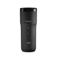 a black tumbler cup with the word ember on it