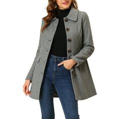 This coat is a timeless outerwear piece suitable for modern females in brisk mornings and chilly evenings, wearing it to show your charm. This unique coat has a soft detachable faux fur collar bringing a comfortable and luxurious feeling. Pair with the matching pants for a complete look! Occasion: weekend gathering, casual, daily, shopping, etc. Please check your measurements to make sure the item fits before ordering. Model Body Size: Height: 5'10", Chest: 33 inches, Waist: 24 inches, Hip: 34 5 Plaid Trench Coat, Winter Trench Coat, Long Winter Coats, Grey Outfit, Long Sleeves Coats, Matching Pants, Woman Standing, Faux Fur Collar, Model Body