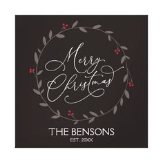 merry christmas from the benisons logo on a black background with red berries and greenery