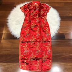 Brand New Size 10 50” Length 18” Chest 16” Waist 18” Hip Size 42 52” Length 19” Chest 17” Waist 19” Hip Red Fitted Summer Cheongsam, Red Long Cheongsam For Spring, Cheongsam Dress, Chinese Traditional, Cheongsam, Red Gold, Colorful Dresses, Size 10, Womens Dresses