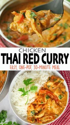 chicken thai red curry with rice and cilantro