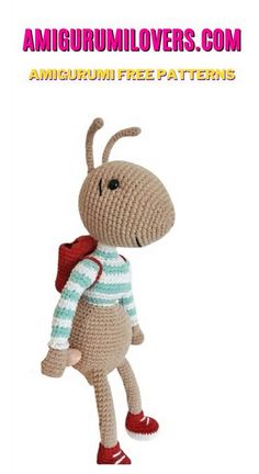 a crocheted stuffed animal with a backpack on it's back and the words amigurum lovers com