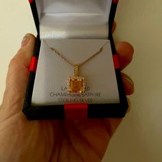 Brand New Excellent Condition Nwt- With Box Champagne Sapphire Necklace Original Price $124.00 Smoke Free Home Elegant Orange Necklace For Anniversary, Orange Jewelry With 17 Jewels As A Gift, Elegant Orange Jewelry For Gifts, Formal Orange Rectangular Jewelry, Rose Gold Jewelry For Gift, Orange Rectangular Jewelry As Gift, Sapphire Necklace, Womens Jewelry Necklace, Champagne