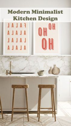 modern minimalist kitchen design with two stools