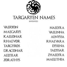 for your base dr or fanfic Targaryen Names, Marvel