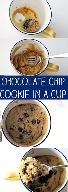 chocolate chip cookie in a cup with spoons and oatmeal on the side