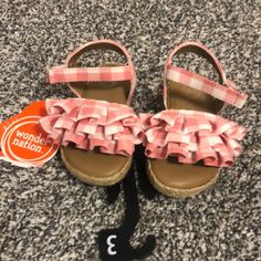 Cute Pink And White Buffalo Check Sandals Size 3 Casual Summer Sandals For Playtime, Fun Sandals For Playtime In Spring, Fun Playtime Sandals For Spring, Boys Leather Sandals, Black Espadrilles Wedges, White Slides Sandals, Sparkle Sandals, Leopard Print Bow, White Flip Flops