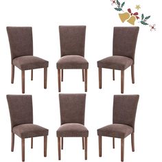 six brown chairs with christmas decorations on them