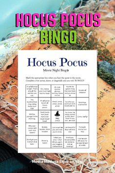 hoccus pocus game with the words hoccus pocus on it and an image of