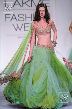 Kalki Koechlin in a green Anushree Reddy lehenga Anushree Reddy Lehenga, Anushree Reddy, Pink Lehenga, Indian Bridal Wear, Desi Clothes, Indian Lehenga, Ghagra Choli, Indian Couture