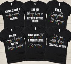 These are the PERFECT MATCHING FAMILY CHRISTMAS Shirts for this season! Create your own PERSONALIZED CHRISTAS PUN SONG! For youth and toddler sizes, refer to the link below: https://www.etsy.com/listing/1344919213/family-christmas-shirt-funny-christmas?click_key=3ae925e2cd1aa1989e03b870e81e0dac294e25bb%3A1344919213&click_sum=a2ce5b1d&ref=shop_home_active_1&frs=1 DETAILS Our Bella Canvas t-shirts are SUPER soft and SUPER comfy. Roll the sleeves for a different look or even tie it in a knot at the Large Family Christmas Shirts, Funny Christmas T Shirt Ideas, Family Funny Christmas Shirts, Christmas Pajamas Diy, Matching Family Outfits For Pictures, Christmas Song Shirts, Funny Family Christmas Shirts, Funny Christmas Pajamas, Matching Family Christmas Shirts