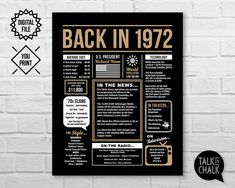 the back in 1970 poster on a white brick wall with a black frame and brown lettering