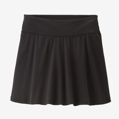 Lightweight and versatile, this easy-wearing, pull-on skort has body fabric that's crafted with soft, performance-oriented 80% recycled nylon/20% spandex interlock knit. Take it biking, hiking or to the library on a hot summer day. Made in a Fair Trade Certified™ factory. | Patagonia Women's Maipo Active Skort in Black, XL - Short Length - Nylon/Spandex Mens Yoga Clothes, Jupe Short, Snow Shoes, Patagonia Womens, The Library, Summer Day, Yoga Clothes, Easy Wear, Above The Knee