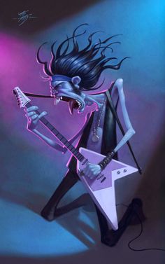 a painting of a person playing an electric guitar