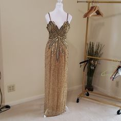 a dress is on display in a room