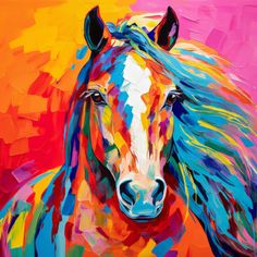 a painting of a horse with multicolored paint