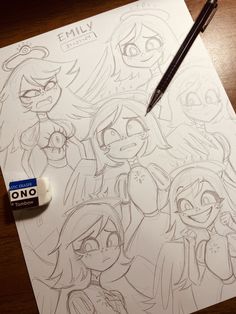 an image of some cartoon characters drawn on paper