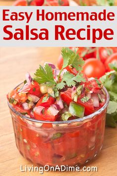 an easy homemade salsa recipe in a glass bowl