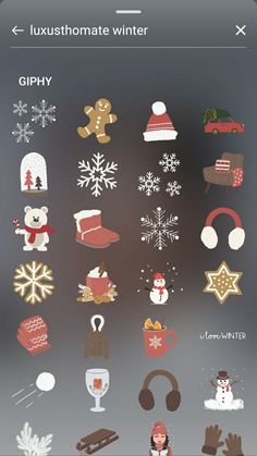 an image of christmas stickers for the iphone or ipad, including snowflakes and mittens