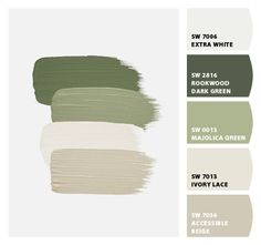 the shades of green and white are shown in this color scheme for interior paint colors