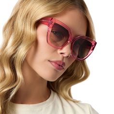 Oversized is everything. Radiating extra energy, Blaire's chic angle details complement a luxe acetate frame for a timeless iconic statement. Brown Gradient, Gradient Sunglasses, Candy Pink, Pink Candy, Pink Crystal, Candy, Energy, Sunglasses, Crystals