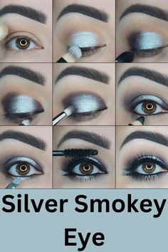 #Smokeyeye #eyemakeuptutorial #eyemakeupideas #eyemakeuplook Silver Eyeshadow Looks, Silver Smokey Eye, Night To Shine, Silver Eye Makeup, Shimmer Eye Makeup, Grey Eyeshadow, Silver Eyeshadow, Smink Inspiration, Romantic Goth