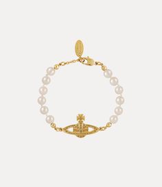 Mini Bas Relief Pearl Bracelet in Gold-Light-Colorado-Topaz-Pearl | Vivienne Westwood® Gold Pearl Bracelet, Bas Relief, Gold Light, Into The Future, Swarovski Pearls, Pearl Chain, Gold Pearl, Lace Boots, Vivienne Westwood