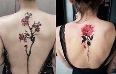 the back of a woman's body with flowers on her upper and lower back