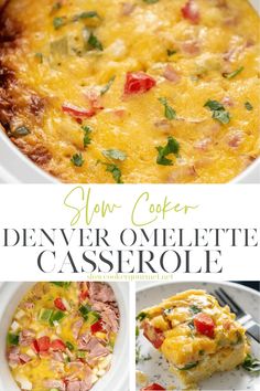 this slow cooker denver omelette casserole is loaded with ham, cheese and vegetables