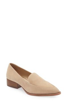 A pointy toe and a low stacked heel lend contemporary sophistication to a luxe loafer that will complement your work-to-weekend style. 1" heel (size 8.5) Leather upper, lining and sole Imported