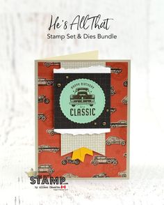 the stamp set and dies bundle is designed to look like an old car