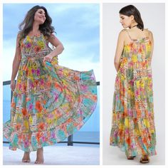 New! Grab Our Boho Blissful Tiered Maxi Dress For The Piece That You’ll Be Reaching For Time Again When You Need To Look Just As Good As You Feel! In A Warm Floral Mixed Pattern Of Happy Yellows, Oranges, And Teal, This Piece Is Sure To Make You Smile Every Time You Put It On! Tierred Maxi Dress Tie-Up At Shoulder And Front Neck Floral Tile Printed Sheer Fabric Summer Swim Pool Poolside Beach Vacation Travel Comfort Hawaii Resort Modest Tropical Lake Sun Breezy Multicolor Maxi Dress, Multicolor Floral Print Maxi Dress For Holiday, Holiday Multicolor Floral Print Maxi Dress, Flowy Multicolor Print Beach Dress, Flowy Multicolor Print Dress For Beach Season, Flowy Multicolor Maxi Dress For Holiday, Breezy Multicolor Dress For Day Out, Multicolor Floral Print Sundress For Beach, Multicolor Maxi Dress For Spring Holiday