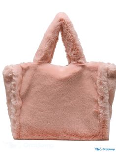 OrcaJump - Womens Plush Top-Handle Zipper Bag in Pink, Khaki, Gray, and White for Daily Use Pink Tote Bag, Key Chain Holder, Pink Tote Bags, Hobo Handbag, Chic Bags, Pink Tote, Purse Styles, Zipper Bag, Casual Tote