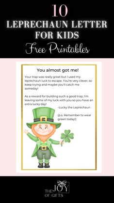 a st patrick's day letter for kids with the text, 10 leprechann letters for kids free printables you almost got me