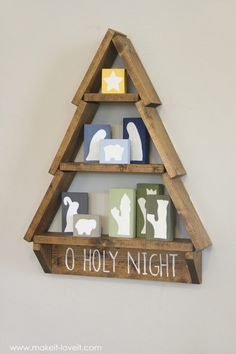 DIY Holiday Tree Shelf...with Nativity Blocks! | Make It and Love It Nativity Blocks, Tree Shelf, Diy Nativity, Nativity Crafts, O Holy Night, Christmas Wood Crafts, Wood Ideas, Diy Tips, Christmas Nativity