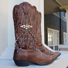 Turquoise Red Silver Thunderbird Handmade Boot Jewelry Cowgirl Boot Bracelet With Matching Earrings! One Of A Kind Handmade Western Boot Bracelet Very Simple Design The Top Chains Secure Behind The Pull With A Lobster Clasp! Jewelry Won't Move Around Or Accidentally Be Stepped On, I Designed These To Be Worn Even While Dancing! Style Was Awarded A Blue Ribbon From The State Fair Of Texas In 2023! This Is A Very Unique Piece Of Boot Jewelry! The Focal Point Of This Boot Jewelry Is A Silver Metal State Fair Of Texas, Boot Chains, Boot Bracelet, Boot Bling, Western Boutique, Boutique Ideas, Cowgirl Boot, Handmade Boot, Boot Jewelry