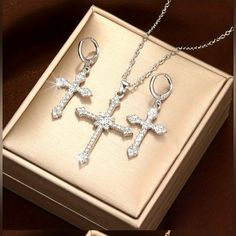 1 Pair Of Earrings + 1 Necklace Stylish Jewelry Set Sparkling Cross Design Beautiful Shining Rhinestone Cross Earrings & Necklace Set Daily Outfits Party Decor Color: Silvery Rhinestone Outfit, Earrings Necklace Set, Rhinestone Cross, Women's Jewelry Sets, Couple Jewelry, Cross Design, Cross Earrings, Chic Jewelry, Stylish Jewelry