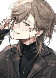 an anime character with ear buds on his ears, wearing a jacket and black shirt