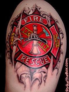 a fire department tattoo on the arm