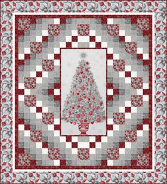 a quilted christmas tree with red and white accents