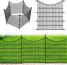 four different types of fences and gates in various sizes, shapes and colors are shown