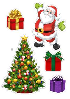 christmas stickers with santa claus and presents